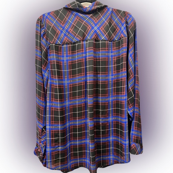 Torrid plaid blue, black, maroon lightweight button up blouse - Picture 2 of 3